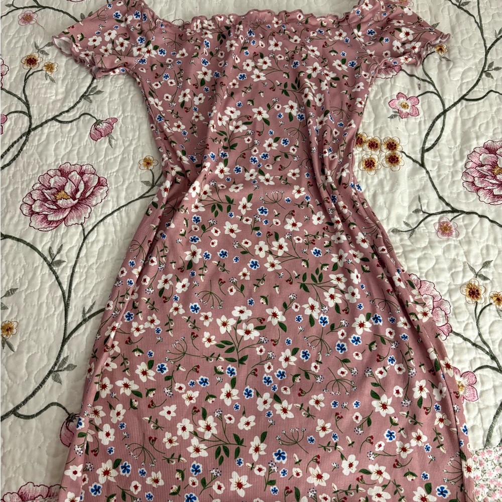 Floral Pink Off-Shoulder Dress